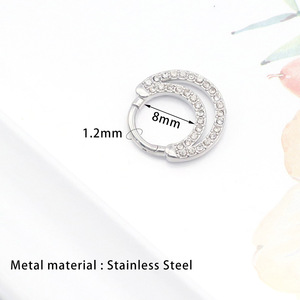 Anneau de nez double couche en zircon, en acier inoxydable argenté et doré, serti en canal, bijou de piercing géométrique rond, cadeau - Product Image 2