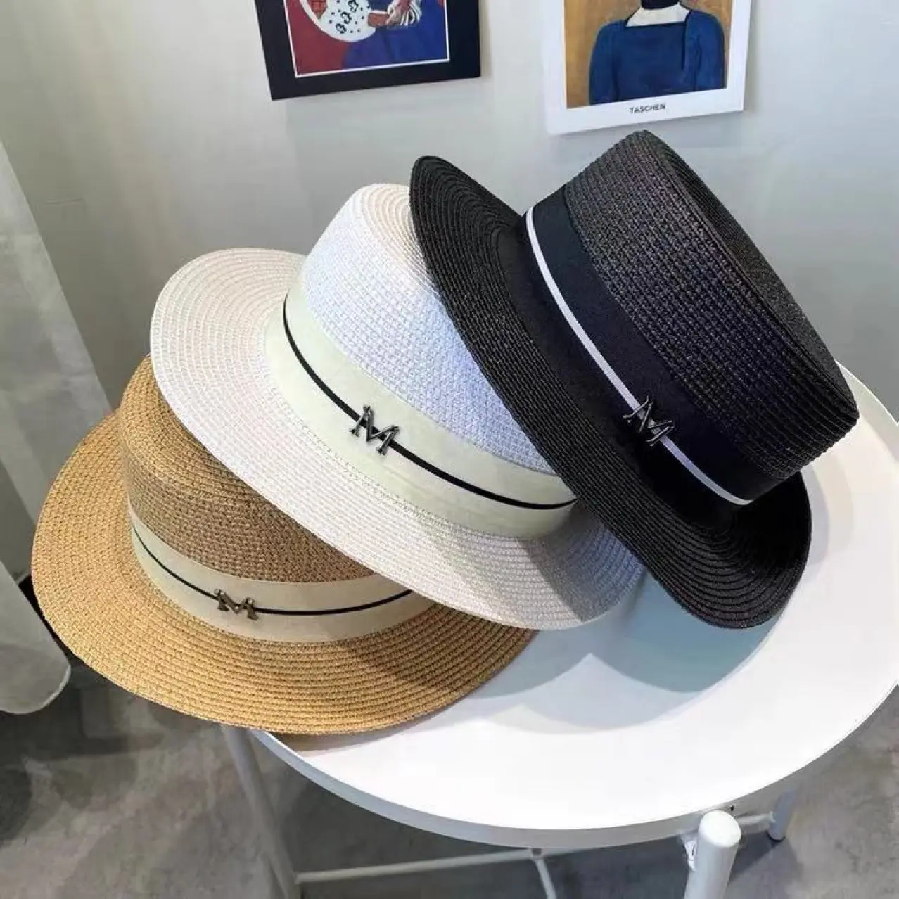 Summer Ladies Sun Hat Simple Flat Top Jazz Hat Wide Brim Women Straw Hats Panama