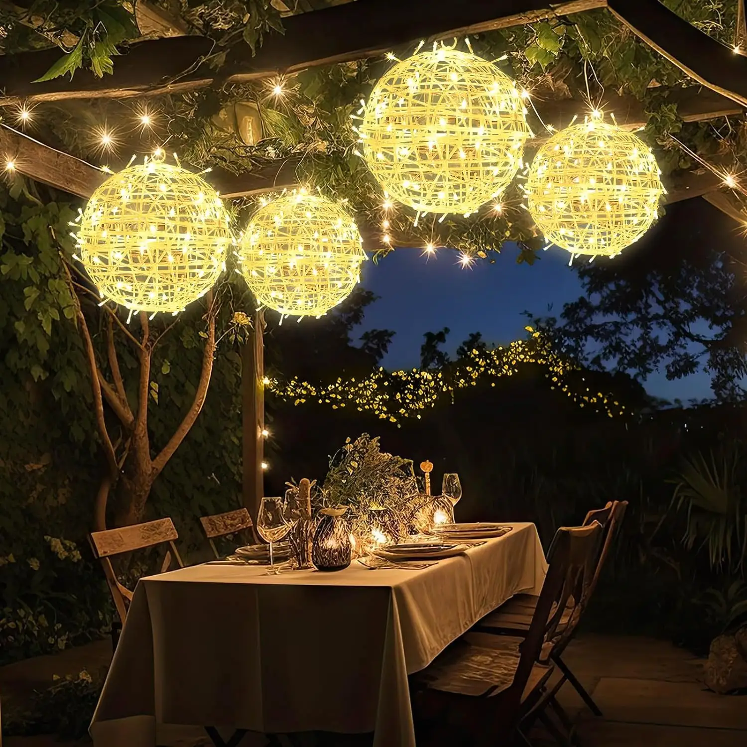 Fabbrica esterno sfera di albero in Rattan luci di stringa lampada a forma di pendente lampada da giardino sfera natale luci decorative