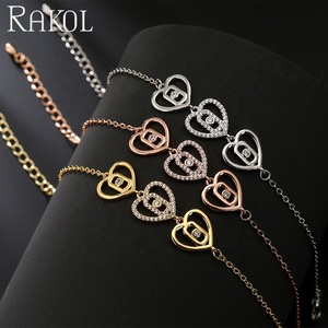 Rakol BP5097ผู้หญิงโรแมนติกหัวใจลูกบาศก์เซอร์โคเนียเครื่องประดับชั้นดีชุบทองปรับได้สร้อยข้อมือเทนนิส - Product Image 6