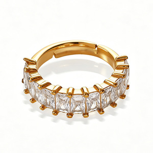 Anillo de circonita baguette en fila, minimalista, geométrico, rectangular, de lujo, ajustable, abierto, para mujer. - Product Image 6
