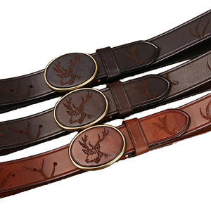 Nouvelle ceinture en cuir de vachette pour homme avec boucle en cuivre, gravée au laser, style vintage, à plaque lisse - Product Image 1