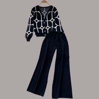 Vente en gros d'usine, Ensemble deux pièces pull décontracté ample tricoté grande taille à la mode automne-hiver