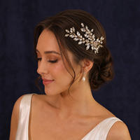Serre-tête de mariée en cristal argenté fait main de 22 cm, avec strass, perles et feuilles, réglable, accessoire de cheveux de mariage