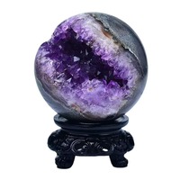 Ornamen Geode Amethyst Alami Berbentuk Cornucopia untuk Dekorasi Rumah dan Kantor, Kerajinan Kristal Lainnya