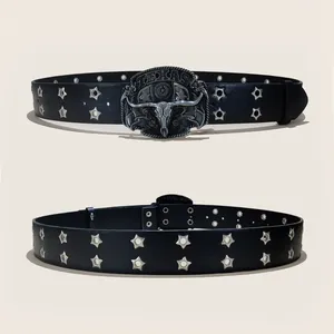 Cinturón Vaquero del Viejo Oeste de Texas con Hebilla de Toro de Cobre, Estilo Americano Texano, Cinturón Retro de Moda para Hombre y <span class=keywords><strong>Mujer</strong></span> - Product Image 4