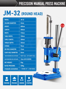 เครื่องกดแบบแมนนวล JM-32 รุ่น Precision พร้อมคันโยกสำหรับเจาะ ตอก ปั๊ม ขึ้นรูป ดัดโลหะ แบบหัวเหลี่ยมและหัวกลม - Product Image 3