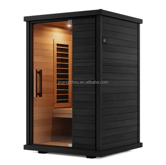 Solid Wood Hemlock Red Cedar Modern Electric 3KW 2-Person Dry Sauna Infrared Low EMF Full-Spectrum Detox Apartment-Friendly
