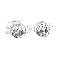 Broche personnalisée en strass, plaquée argent, avec nom en métal poli et cristal, vente en gros d'usine, cadeau souvenir