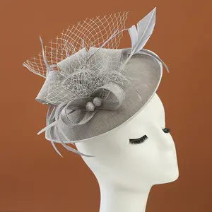 Handmade European And American Women Linen Sinamay Cambric Hats Party Wedding Church Bridal Clip Hat For Ladies