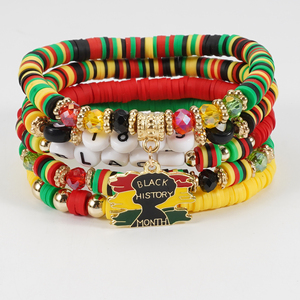 Bracelet extensible en perles Heishi pour femmes, style <span class=keywords><strong>Rasta</strong></span>, Afrique, Jamaïque, Juneteenth 2025, superposable, bohème, cadeau - Product Image 6