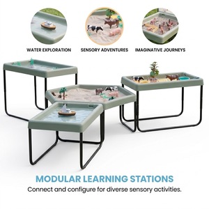 Bac de découverte sable et eau Montessori pour tout-petits, pour le versement et le creusement, idéal pour <span class=keywords><strong>jardin</strong></span> extérieur, crèche, maternelle, avec ensemble de pelle et de cuillères - Product Image 2