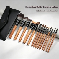 Ensemble de 14 pinceaux de maquillage en bois massif pour le visage et les yeux, fard à paupières, blush, contouring, estompage, nez, fond de teint - Idéal pour les débutants - Poils doux