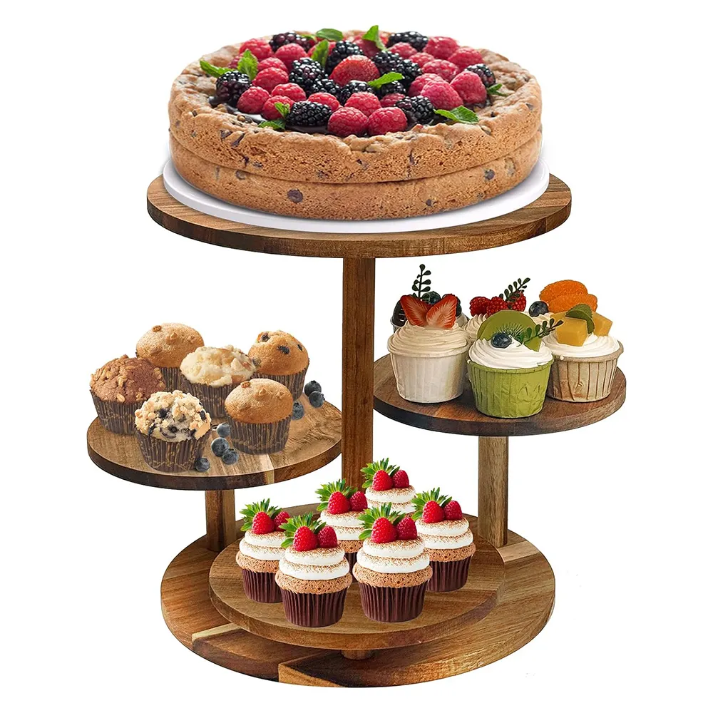 Tour de cupcakes multifonctionnelle en bois à 4 niveaux, plateau décoratif, présentoir de gâteaux pour bureau, anniversaire, remise des diplômes et thé.