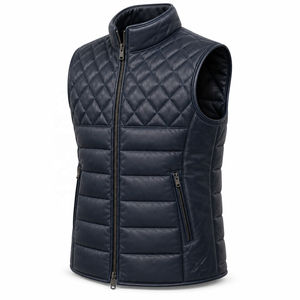 Gilets en cuir matelassés et isolés pour hommes, respirants, avec garniture en fourrure |   Gris Noir Bourgogne Marron Bleu |   Fabricant OEM ODM | - Product Image 3