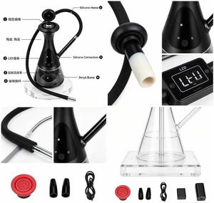 Electric Hookah with LED Light USB Rechargeable Modern Glass Base Remote Control Smoking Accessory - Product Image 5