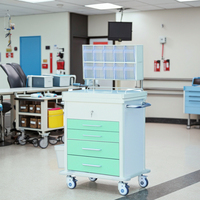 Chariot d'anesthésie médical moderne en alliage d'aluminium et acier inoxydable à quatre tiroirs avec verrouillage centralisé pour urgences hospitalières