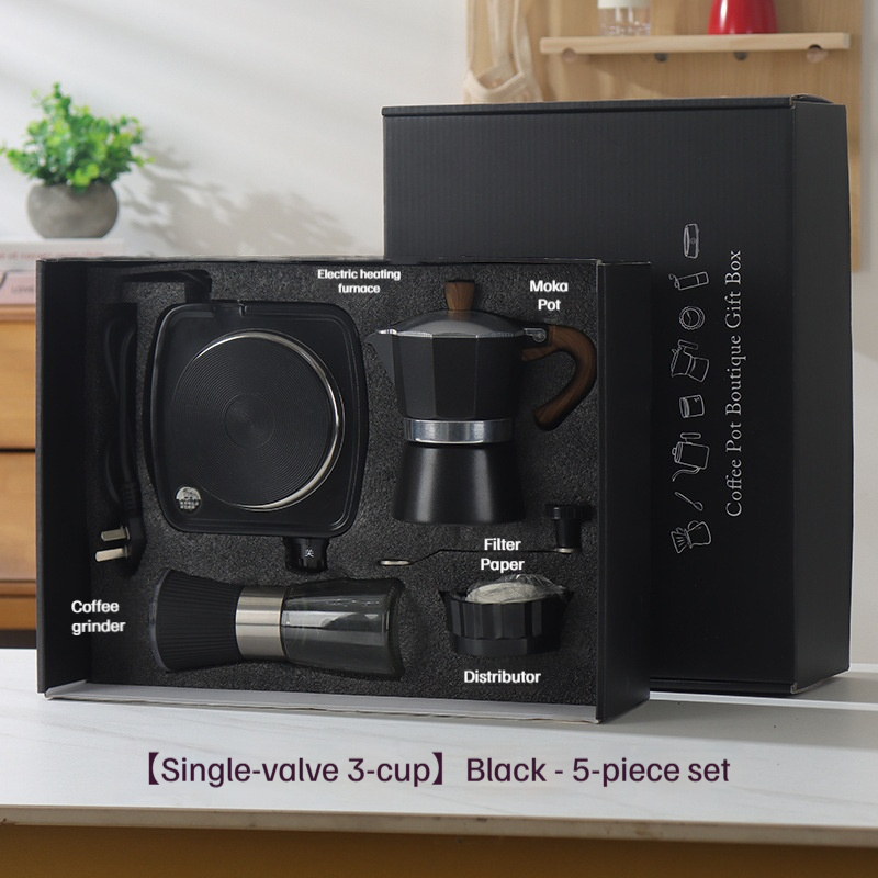 Coffret cadeau volant-pot à moka ensemble de 5 pièces-boîte noire-po noir
