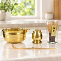 Ensemble cadeau de thé matcha en céramique dorée de luxe, logo personnalisé disponible, kit de cérémonie matcha japonaise pour cadeau
