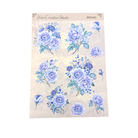 Étiquettes autocollantes personnalisées en PVC/PET imperméables, motif floral décoratif, logo rose bleue vintage sur mesure pour ordinateur portable et réfrigérateur