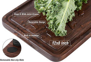 BRIDGE Planche à découper rectangulaire en bois <span class=keywords><strong>de</strong></span> noyer avec poignées à rainure <span class=keywords><strong>de</strong></span> jus Bloc <span class=keywords><strong>de</strong></span> boucher <span class=keywords><strong>de</strong></span> 1.5cm d'épaisseur Passe au lave-vaisselle - Product Image 4