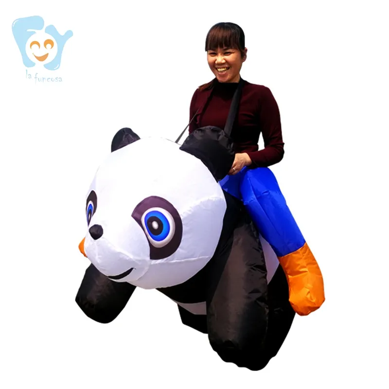 नई यूनिसेक्स वयस्कों हास्यास्पद हेलोवीन छुट्टी कॉस्टयूम Inflatable पांडा शुभंकर वेशभूषा पर सवारी