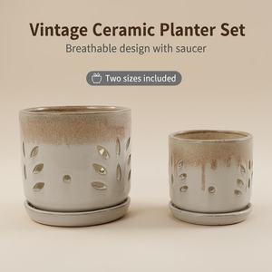 Lot de 2 pots de <span class=keywords><strong>fleurs</strong></span> en céramique 7 pouces, design moderne, finition émaillée, durables pour patio, jardin, rebord de fenêtre, centre commercial et usage au sol, noir - Product Image 5