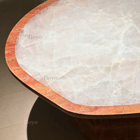 Ensemble de table basse de luxe pour salon en travertin et onyx blanc, onyx blanc avec insert en travertin rouge, décoration de meubles en pierre