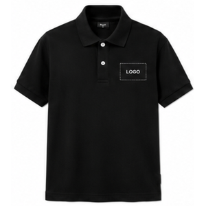 Polo homme noir en coton Oxford, coupe classique, manches courtes, couleur unie, logo imprimé sur le devant, vêtement décontracté pour l'été - Product Image 1