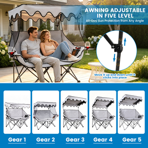 Silla de Camping Doble con Toldo, Precio al por Mayor, Compra al por Mayor, Plegable, para 2 Personas, Directo de Fábrica - Product Image 1