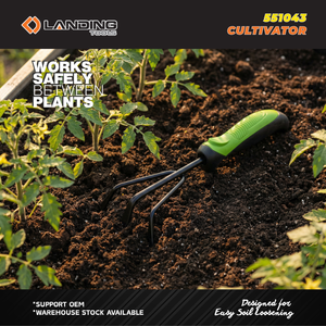 Cultivateur de jardin robuste en acier au carbone à 3 dents LANDING 551043 avec poignée ergonomique souple pour le désherbage et le desserrage du sol, noir/vert - Product Image 4