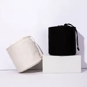 Tas Jinjing Kanvas Bulat Trendi Tas Jinjing Katun Makeup Bepergian dengan Set Ritsleting Tas Penyimpanan Kosmetik Kantong Organizer