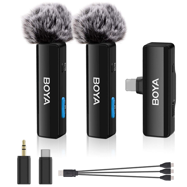 BOYA BOYALINK a All-in-One Lapel Dual Mic System & USB-C Inputs Clip-On Mic Wireless Lavalier Microphone