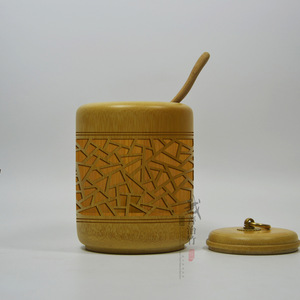 Bamboo Tea Canister With Geometric Carving Bamboo Lid Metal Ring Sealed Storage Jar For Tea Packaging - Product Image 4