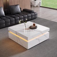 Table basse moderne en granit de luxe avec éclairage d'ambiance LED, table de loisirs créative pour salon, hôtel et bureau