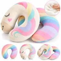 Oreiller de voyage ergonomique en mousse à mémoire de forme en forme de U, motif licorne mignon, pour le soutien du cou en avion et en voiture, personnalisable avec logo, vente en gros