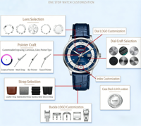 Montre mécanique de luxe personnalisée pour homme, bracelet en acier inoxydable, boîtier en alliage, cadran à phases lunaires, étanche 30M, multifonctionnelle, OEM