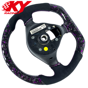 Volante de carreras personalizado en fibra de carbono forjada morada con cuero negro, adecuado para Mitsubishi EVO de 9ª generación. - Product Image 3