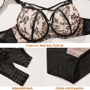 Ensemble soutien-gorge push-up sans armatures et culotte en dentelle florale pour grandes tailles (75, 80, 85, 90, 95 DEFGHIJ) – Lingerie <span class=keywords><strong>sexy</strong></span> pour <span class=keywords><strong>femme</strong></span> - Product Image 3