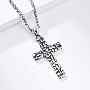 yunnique retro punk style pebble <b>titanium</b> steel cross necklace, niche, unisex, street hip-hop pendant - Product Image 4