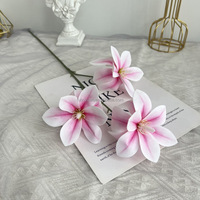 HYF01 Flor Artificial Impresa en 3D con 3 Cabezas de Lirio y Magnolia para Decoración de Salones de Boda, Hogar, Oficina, Hotel y Jarrones