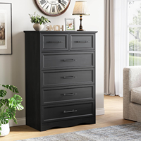 Commode moderne noire à 6 tiroirs en bois pour chambre à coucher, 44 pouces de hauteur