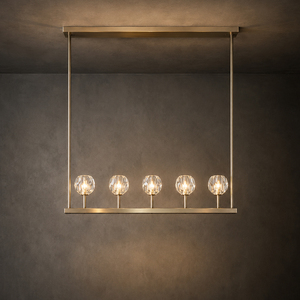 Luxury Brass Linear Chandelier Faceted Crystal <b>Globe</b> Pendant <b>Light</b> For Residential Dining Space Kitchen Island - Product Image 3