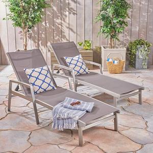 Lettino Prendisole Moderno da <span class=keywords><strong>Esterno</strong></span> in Alluminio Spazzolato con Rete Marrone, Ideale <span class=keywords><strong>per</strong></span> Giardino, Patio, Spiaggia e Terrazza - Il Più Venduto - Product Image 1