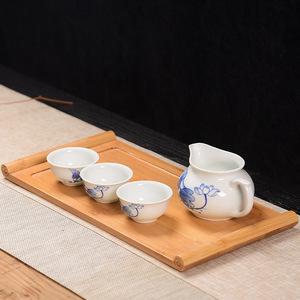Juego de bandeja de té de bambú rectangular con tetera de cerámica y tazas para la ceremonia del té en el hogar - Product Image 2