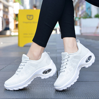 Chaussures de course et de marche respirantes à coussin d'air en tricot grande taille pour femme, idéales pour l'automne/le printemps (vente en gros)