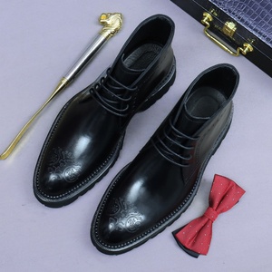 Botas de Media Caña con Cordones y Punta Redonda de 4 cm, Elegantes, de Cuero, para Hombre, Otoño e Invierno - Product Image 2