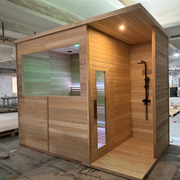 Sauna extérieur 2026 en bois de cèdre rouge, couleur bois naturel, double banc, vapeur sèche, poêle électrique 6 kW, 4 personnes - Grande Vente