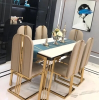 Ensemble de tables et chaises de banquet 6 places en marbre noir moderne de haute qualité