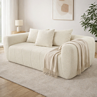 Canapé modulaire 3 places en bouclette blanc crème, éco-responsable, moderne, avec ressorts ensachés compressés sous vide et mousse haute densité